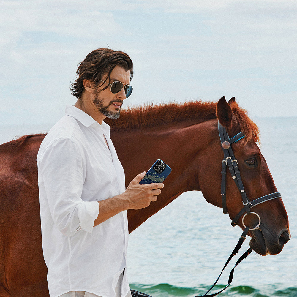 iPhone 15 Pro Max Kılıf Magsafe Şarj Özellikli Aramid Fiber Pitaka Tactile Woven Starpeak Serisi Milky Way Galaxy Kılıf Mavi