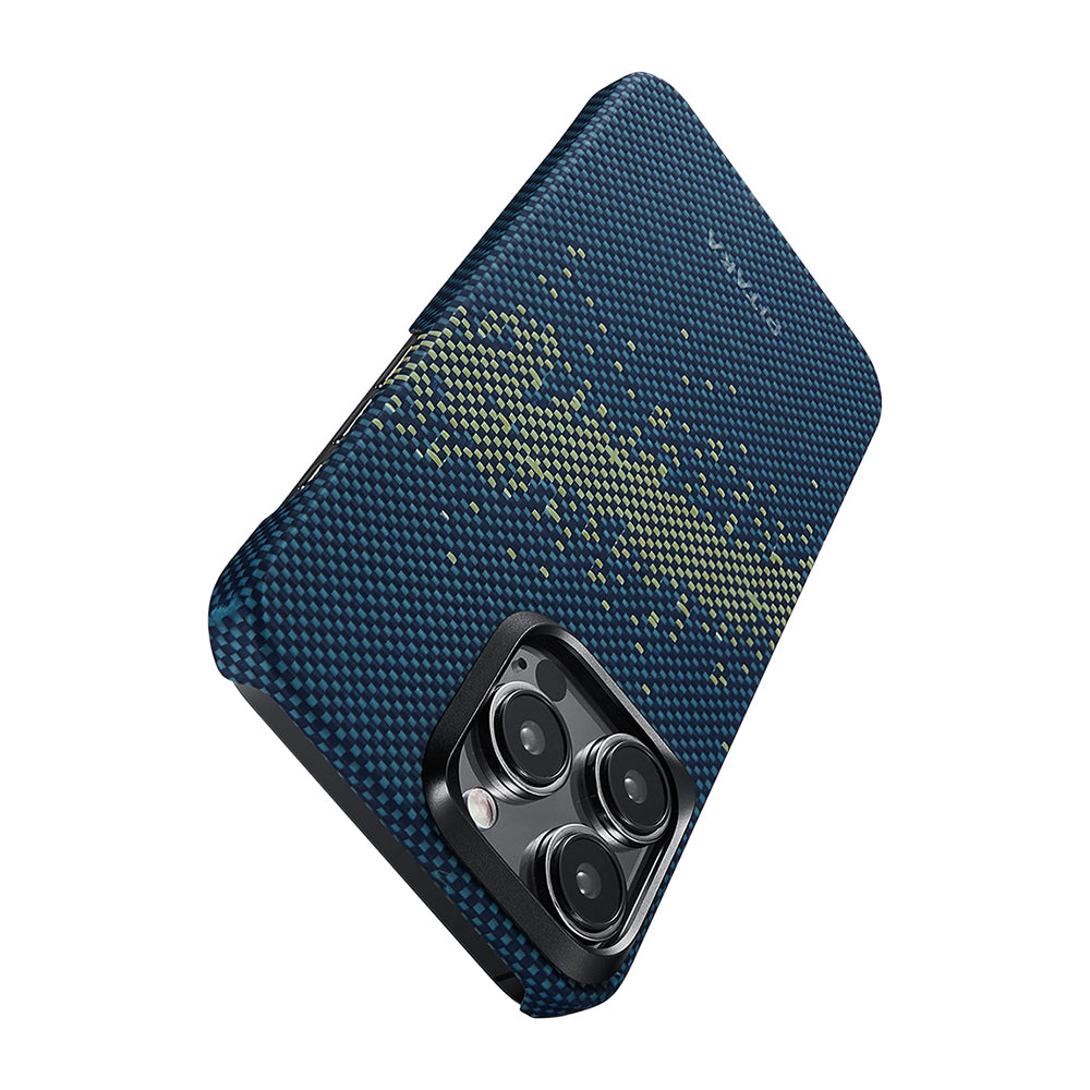 iPhone 15 Pro Max Kılıf Magsafe Şarj Özellikli Aramid Fiber Pitaka Tactile Woven Starpeak Serisi Milky Way Galaxy Kılıf Mavi