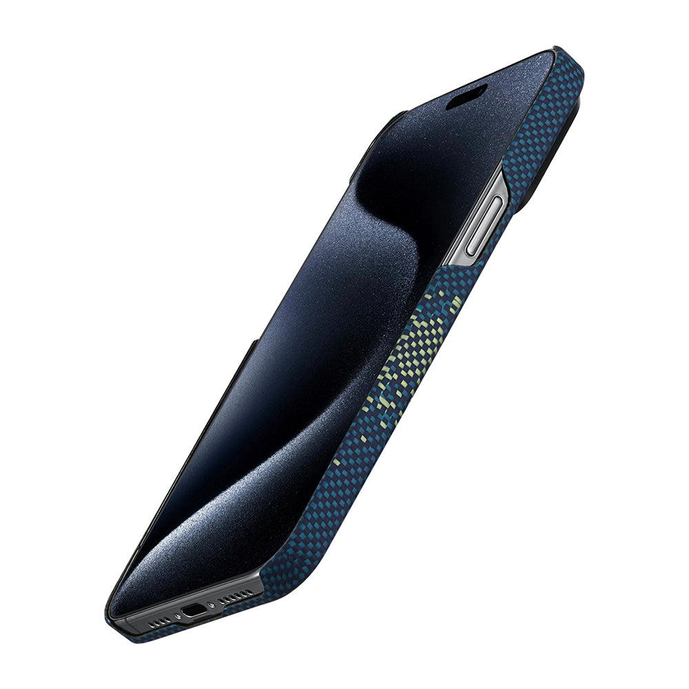 iPhone 15 Pro Max Kılıf Magsafe Şarj Özellikli Aramid Fiber Pitaka Tactile Woven Starpeak Serisi Milky Way Galaxy Kılıf Mavi