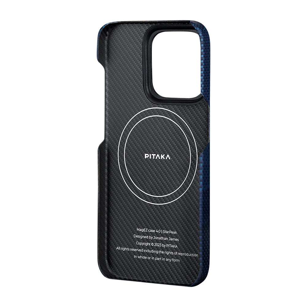 iPhone 15 Pro Max Kılıf Magsafe Şarj Özellikli Aramid Fiber Pitaka Tactile Woven Starpeak Serisi Over The Horizon Kılıf Mavi