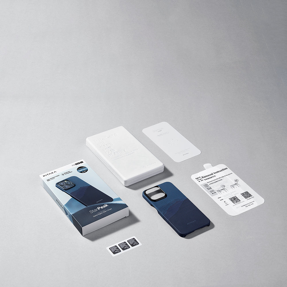 iPhone 15 Pro Max Kılıf Magsafe Şarj Özellikli Aramid Fiber Pitaka Tactile Woven Starpeak Serisi Over The Horizon Kılıf Mavi