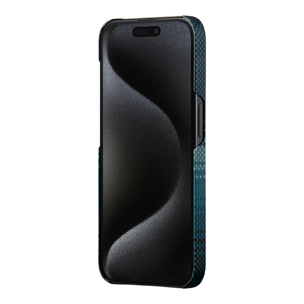 iPhone 15 Pro Max Kılıf Magsafe Şarj Özellikli Aramid Fiber Pitaka Tactile Woven Sunset-Moonrise Serisi Moonrise Kılıf Mavi