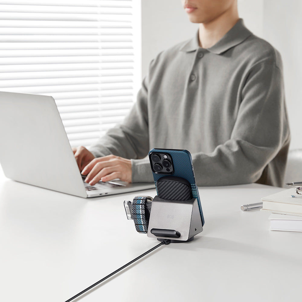 iPhone 15 Pro Max Kılıf Magsafe Şarj Özellikli Aramid Fiber Pitaka Tactile Woven Sunset-Moonrise Serisi Moonrise Kılıf Mavi