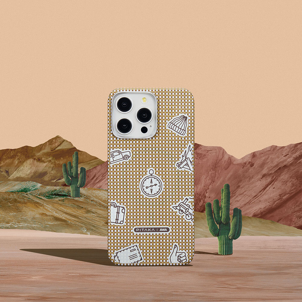 iPhone 15 Pro Max Kılıf Magsafe Şarj Özellikli Awa Tasarımlı 1500D Aramid Fiber Pitaka Ultra-Slim Classic Serisi Canyon Kılıf Sarı