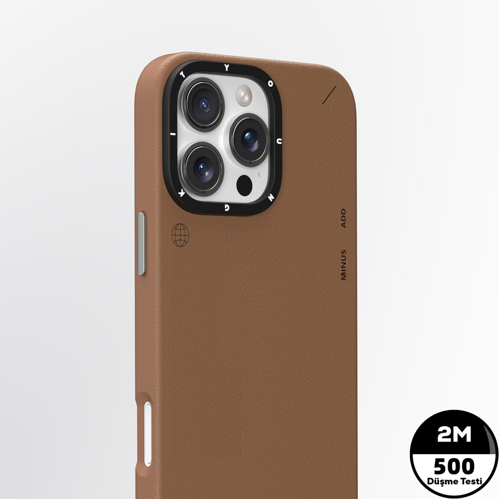 iPhone 15 Pro Max Kılıf Magsafe Şarj Özellikli Basit Mat Deri Desenli Youngkit Tech Fashion Serisi Kılıf Kahverengi