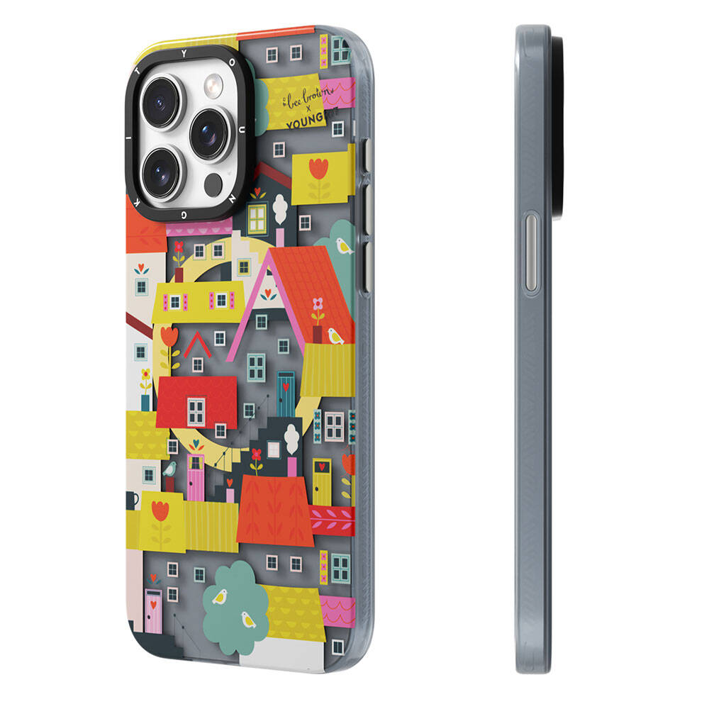 iPhone 15 Pro Max Kılıf Magsafe Şarj Özellikli Bee Brown Tasarımlı Youngkit Colorful Life Serisi Kılıf Turkuaz