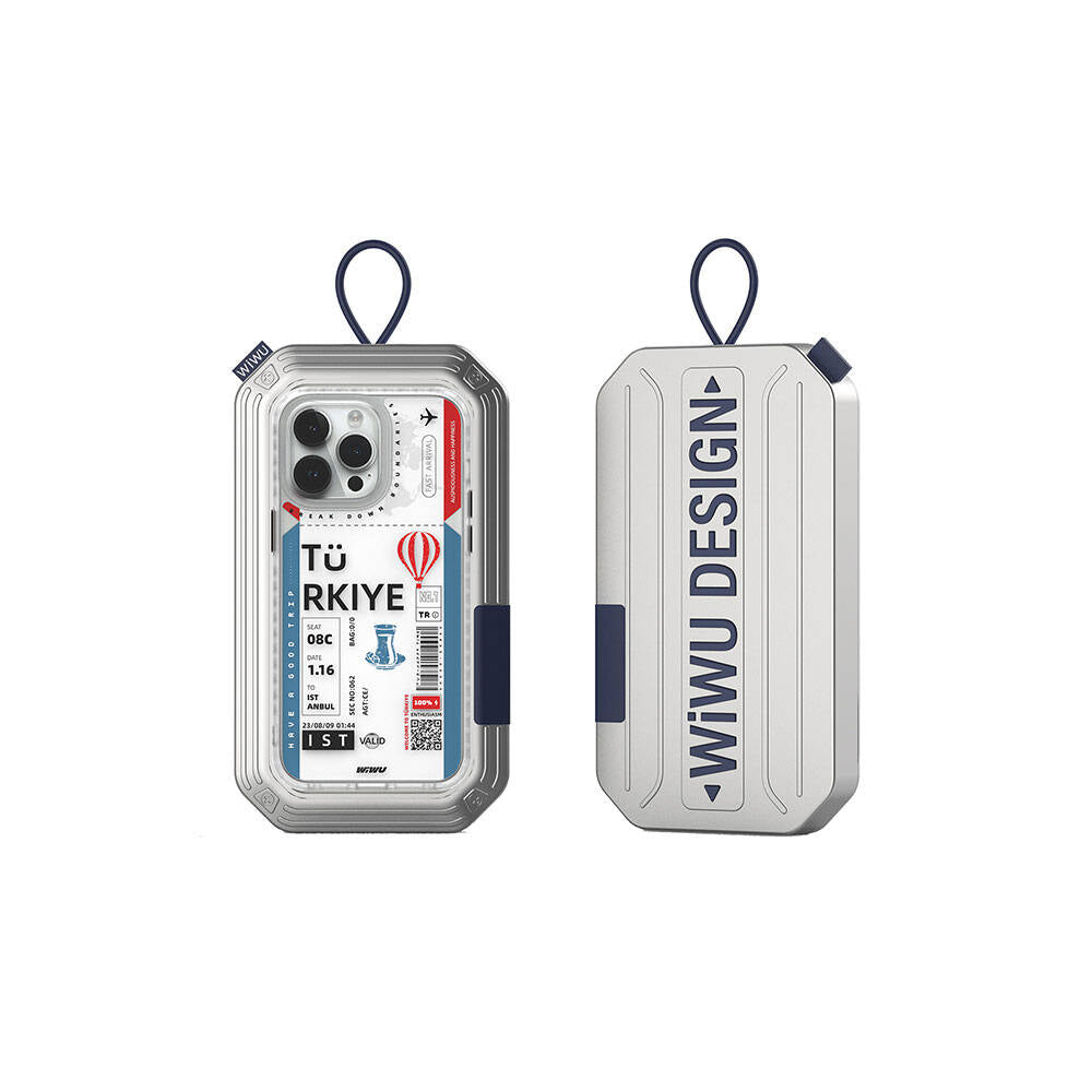iPhone 15 Pro Max Kılıf Magsafe Şarj Özellikli Bilet Desenli Wiwu Turkey B Serisi Kılıf Mavi