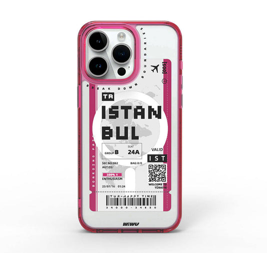 iPhone 15 Pro Max Kılıf Magsafe Şarj Özellikli Bilet Desenli Wiwu Turkey B Serisi Kılıf Pembe