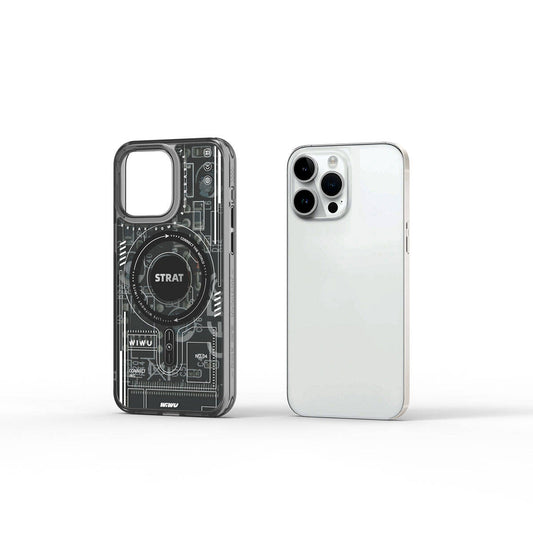 iPhone 15 Pro Max Kılıf Magsafe Şarj Özellikli Desenli Wiwu Mecha Circuit H Serisi Kılıf Siyah