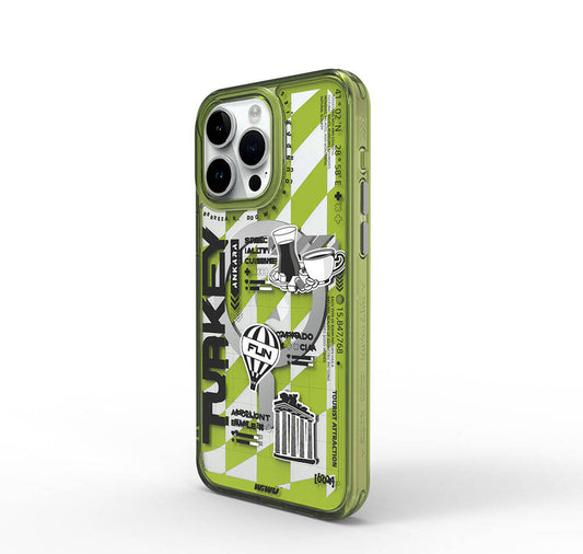 iPhone 15 Pro Max Kılıf Magsafe Şarj Özellikli Desenli Wiwu Turkey A Serisi Kılıf Yeşil