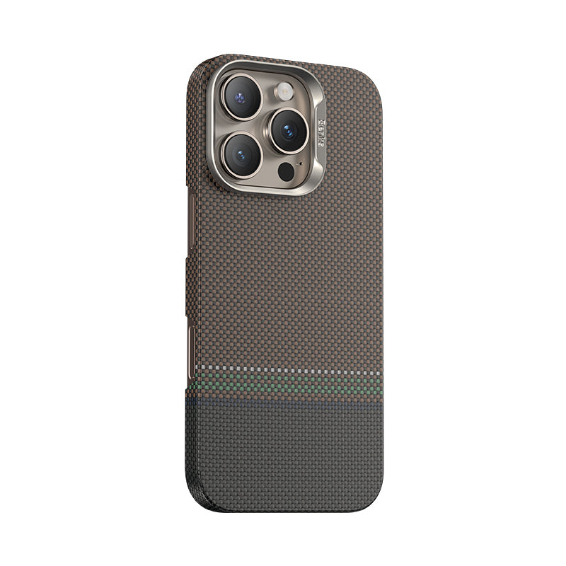 Apple iPhone 15 Pro Max Kılıf M-safe Şarj Özellikli Karbon Fiber Tasarımlı Benks Prestige ArmorAir Kevlar Kapak Gold