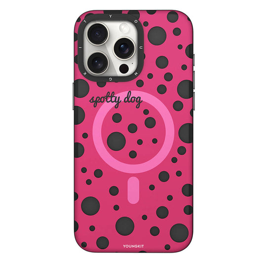 iPhone 15 Pro Max Kılıf Magsafe Şarj Özellikli Polka Dot Desenli Youngkit Spots Serisi Kılıf Pembe
