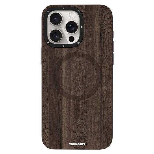 iPhone 15 Pro Max Kılıf Magsafe Şarj Özellikli Sararmaya Dayanıklı Youngkit Wood Forest Serisi Kılıf Kahverengi