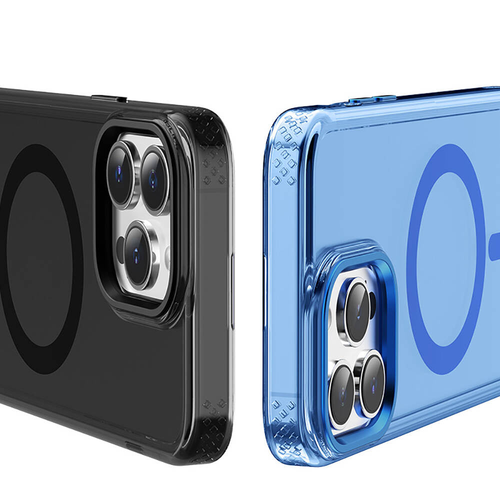 iPhone 15 Pro Max Kılıf Magsafe Şarj Özellikli Saydam Arka Yüzey Recci Crystal Color Serisi Kılıf Siyah