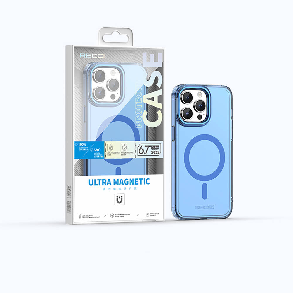 iPhone 15 Pro Max Kılıf Magsafe Şarj Özellikli Saydam Arka Yüzey Recci Crystal Color Serisi Kılıf Siyah