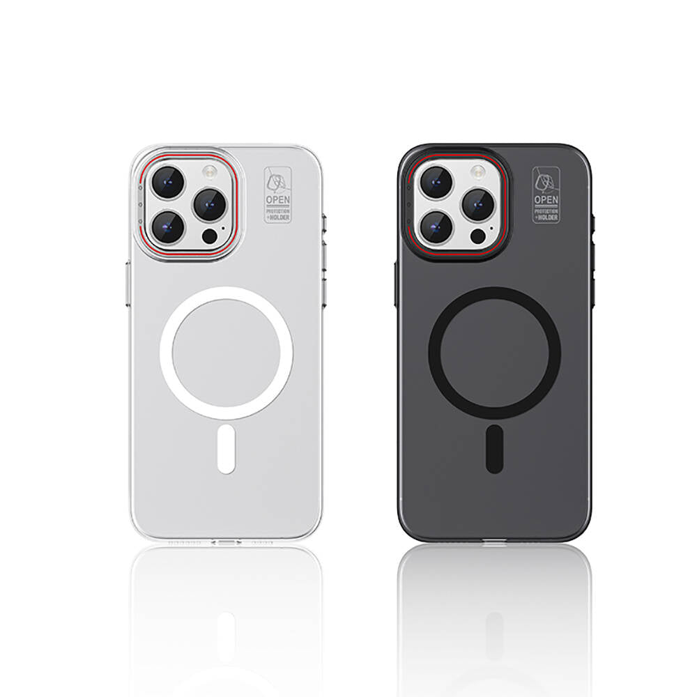 iPhone 15 Pro Max Kılıf Magsafe Şarj Özellikli Standlı Metal Kamera Çerçeveli Mat Recci Glaze Serisi Kılıf Siyah