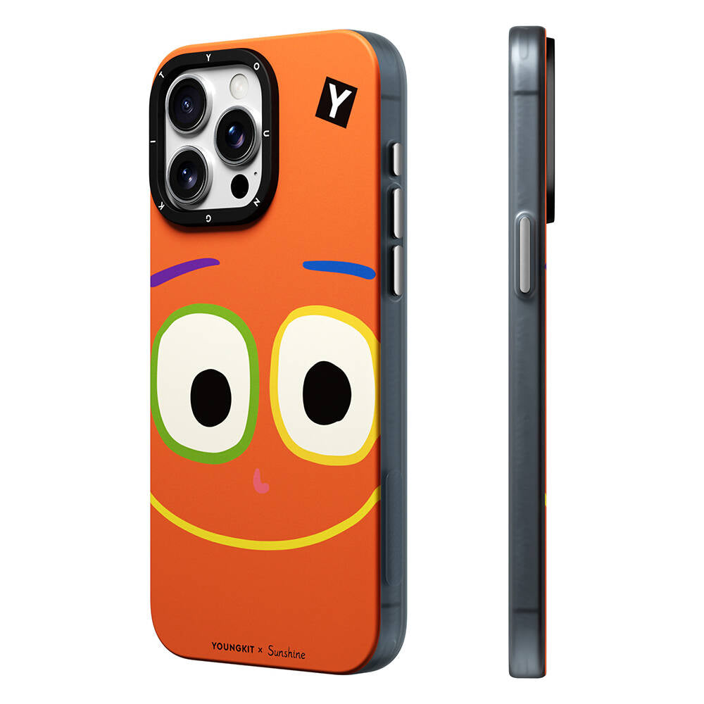 iPhone 15 Pro Max Kılıf Magsafe Şarj Özellikli Sunshine Tasarımlı Youngkit Daily Happy Serisi Kılıf Siyah-Sarı