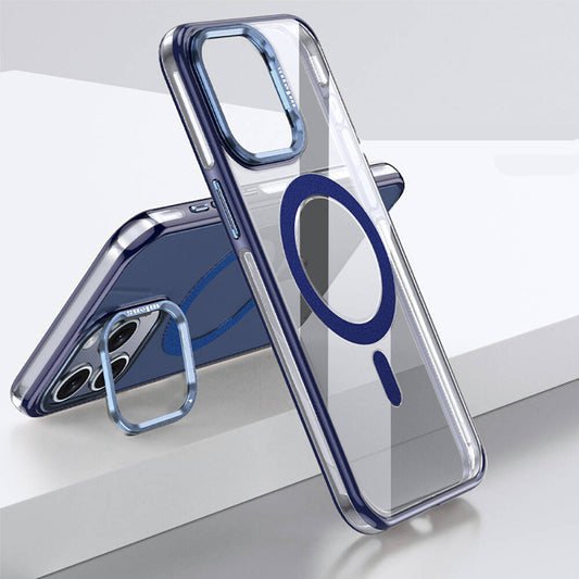 iPhone 15 Pro Max Kılıf Magsafe Şarj Özellikli Wlons Standlı Efsane Kılıf Mavi