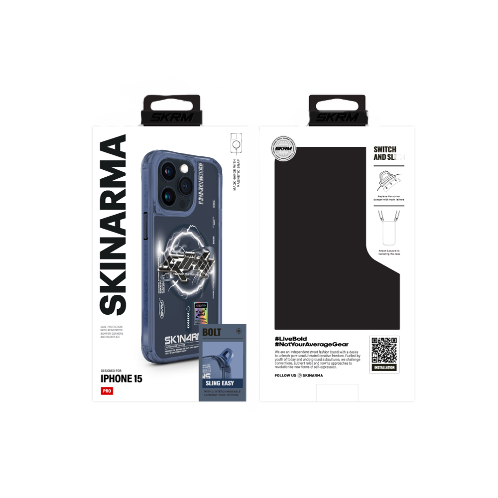 iPhone 15 Pro Max Kılıf Magsafe Şarj Özellikli Yazı Desenli SkinArma Bolt Kılıf Siyah