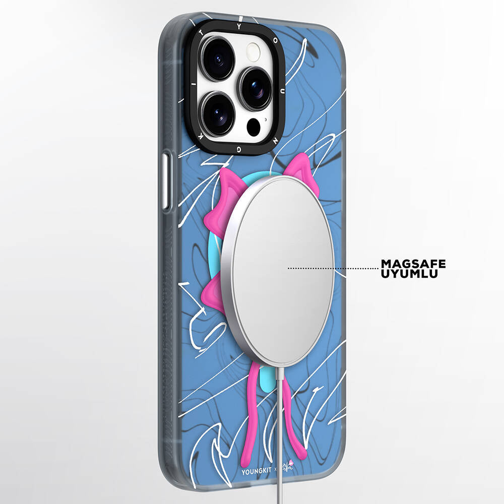 iPhone 15 Pro Max Kılıf Magsafe Şarj Özellikli Youngkit Anti-Trend Serisi Kılıf Mavi