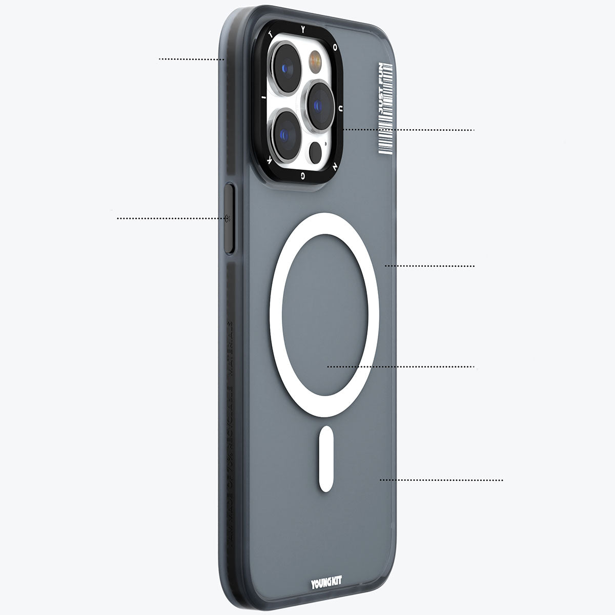 iPhone 15 Pro Max Kılıf Magsafe Şarj Özellikli Youngkit Colored Sand Serisi Kılıf Siyah