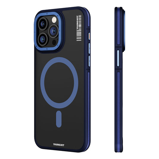 iPhone 15 Pro Max Kılıf Magsafe Şarj Özellikli Youngkit Rock Sand Serisi Kılıf Mavi
