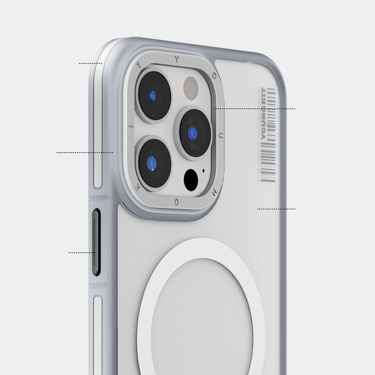 iPhone 15 Pro Max Kılıf Magsafe Şarj Özellikli Youngkit Rock Sand Serisi Kılıf Gri