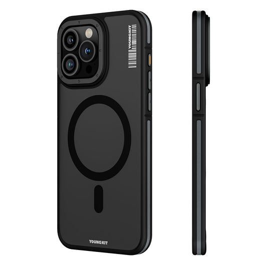 iPhone 15 Pro Max Kılıf Magsafe Şarj Özellikli Youngkit Rock Sand Serisi Kılıf Siyah