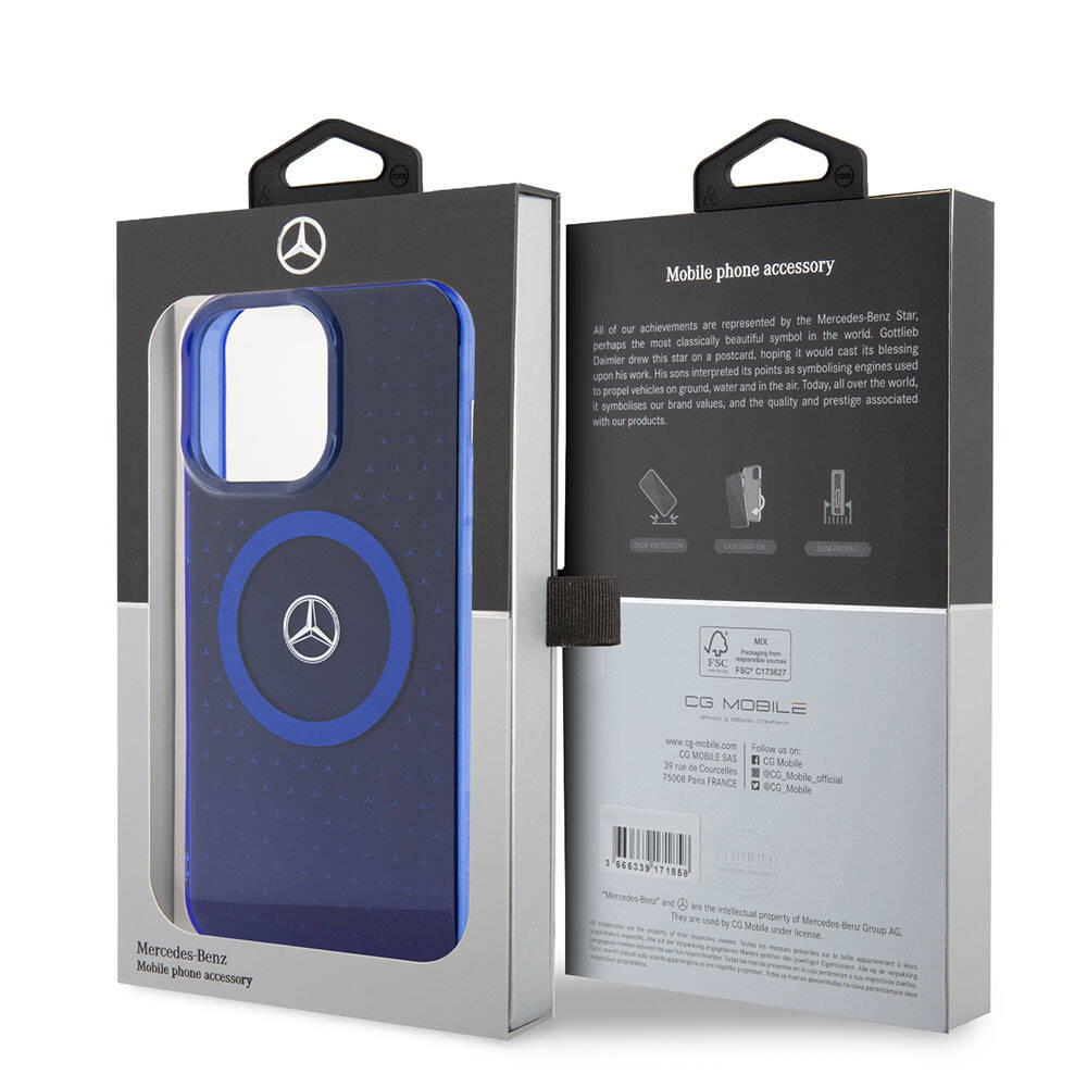 iPhone 15 Pro Max Kılıf Mercedes Benz Orjinal Lisanslı Magsafe Şarj Özellikli Çift Katmanlı Mavi Yıldız Desenli Kılıf Mavi
