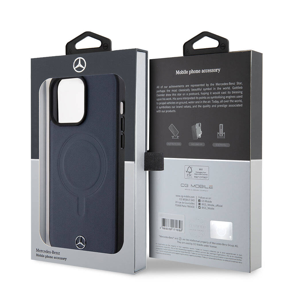 iPhone 15 Pro Max Kılıf Mercedes Benz Orjinal Lisanslı Magsafe Şarj Özellikli Metal Yıldız Logolu Pürüzsüz Deri Kılıf Siyah