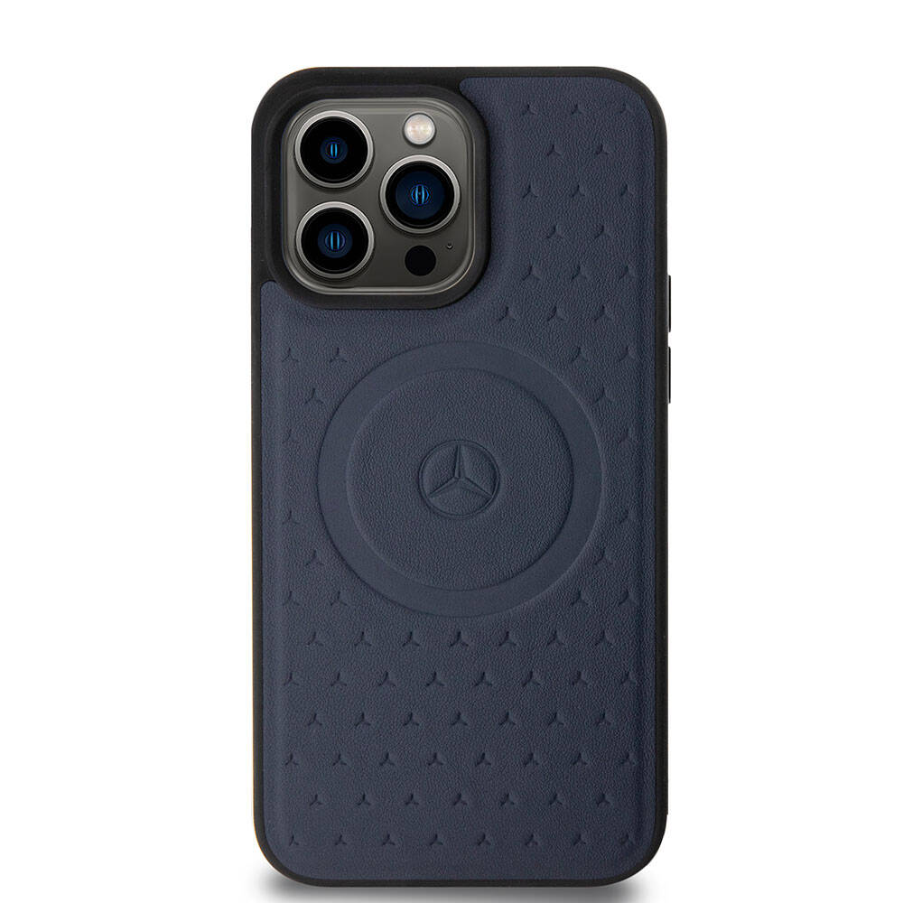 iPhone 15 Pro Max Kılıf Mercedes Benz Orjinal Lisanslı Magsafe Şarj Özellikli Mühürlü Yıldız Desenli ve Logolu Deri Kılıf Siyah