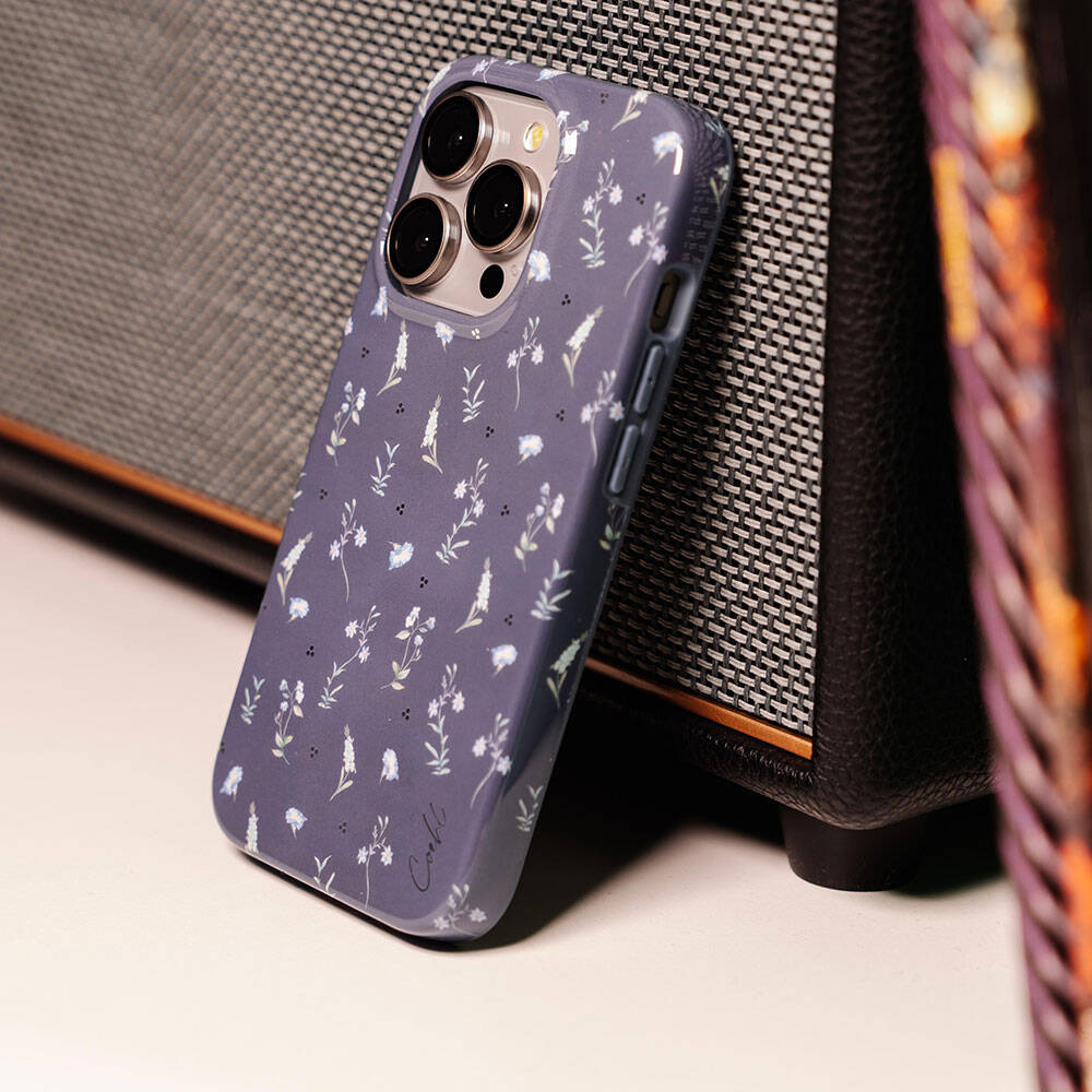 iPhone 15 Pro Max Kılıf Mini Çayır Çiçekleri Desenli Coehl Prairie Kılıf Lacivert