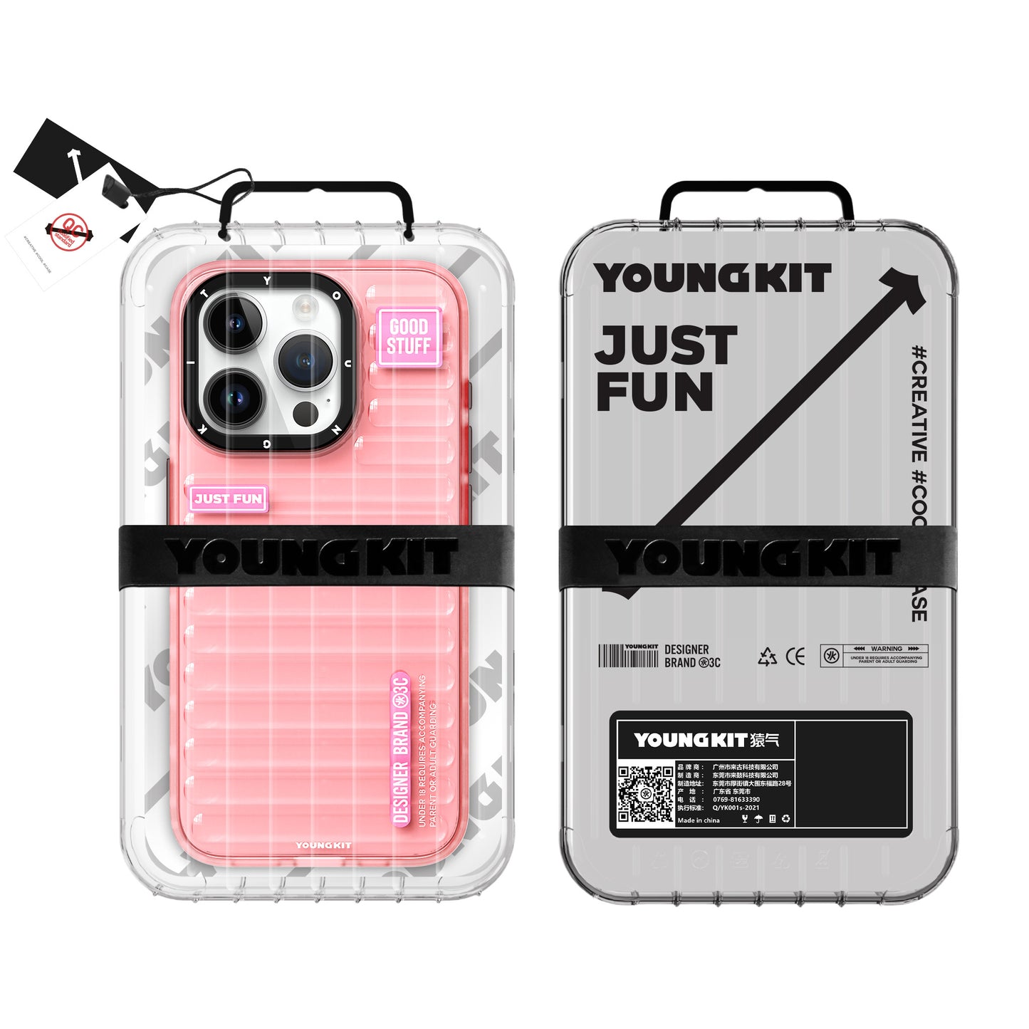 iPhone 15 Pro Max Kılıf Şeffaf Renkli Tasarım YoungKit Fluorite Serisi Kılıf Pembe