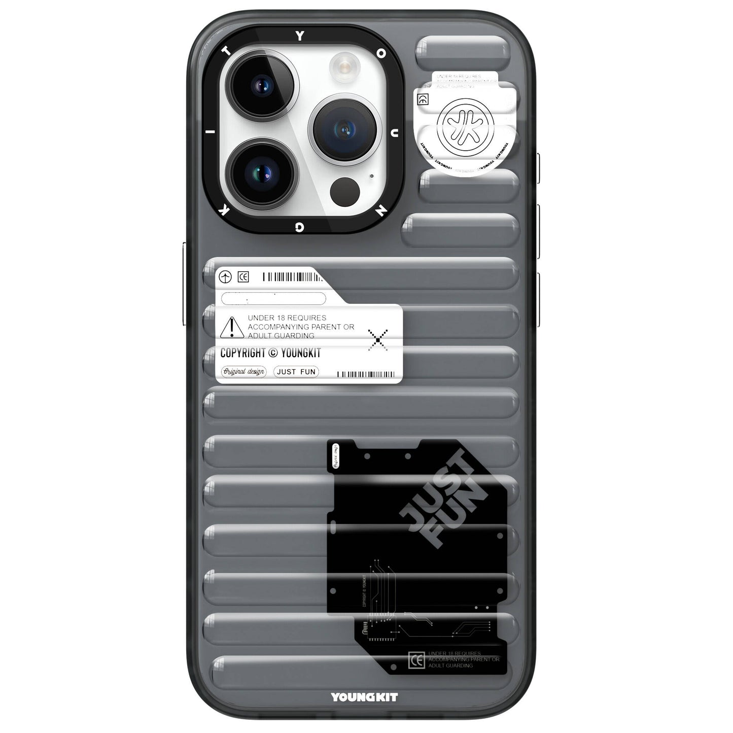 iPhone 15 Pro Max Kılıf Şeffaf Renkli Tasarım YoungKit Fluorite Serisi Kılıf Siyah