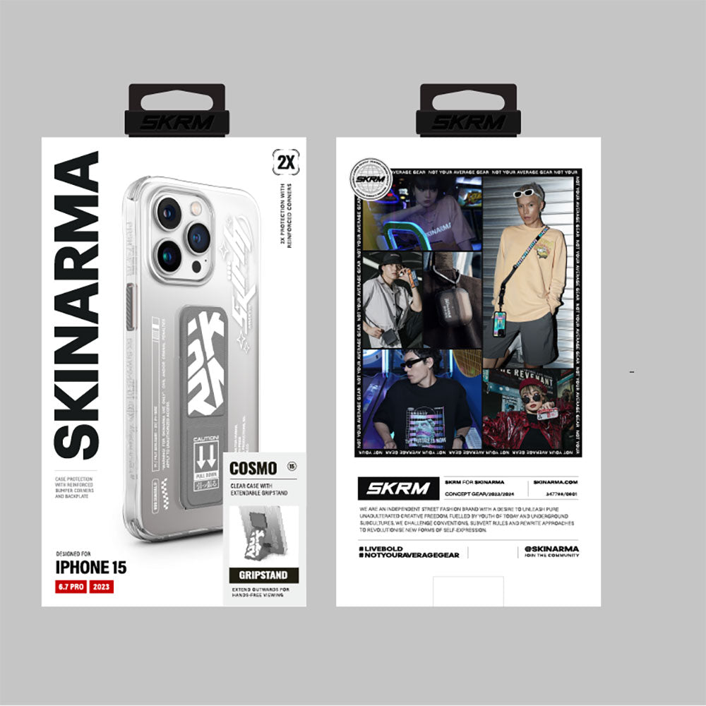 iPhone 15 Pro Max Kılıf SkinArma Şeffaf Renk Geçişli Airbag Tasarımlı Standlı Cosmo Kılıf Gri