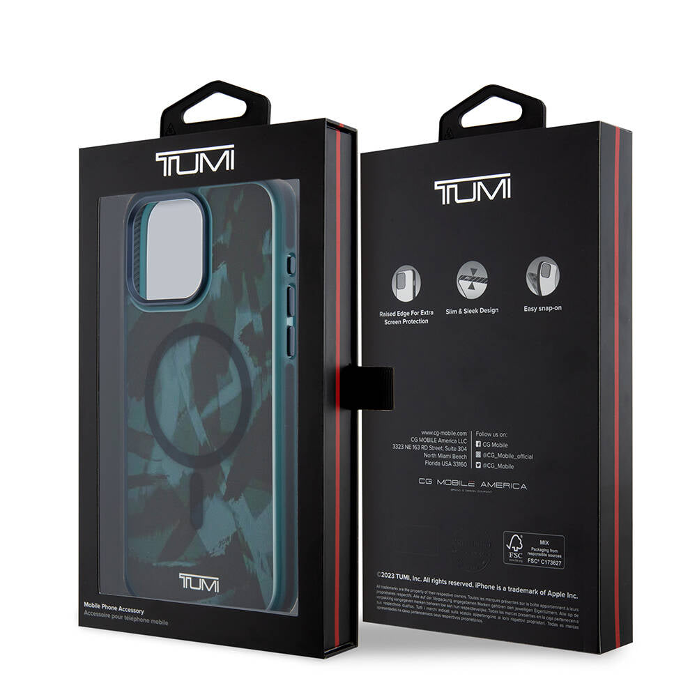 iPhone 15 Pro Max Kılıf TUMI Orjinal Lisanslı Magsafe Şarj Özellikli Buzlanmış Saydam Fırça Kamuflajı Desenli Kılıf Siyah