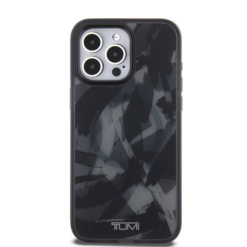 iPhone 15 Pro Max Kılıf TUMI Orjinal Lisanslı Magsafe Şarj Özellikli Buzlanmış Saydam Fırça Kamuflajı Desenli Kılıf Siyah