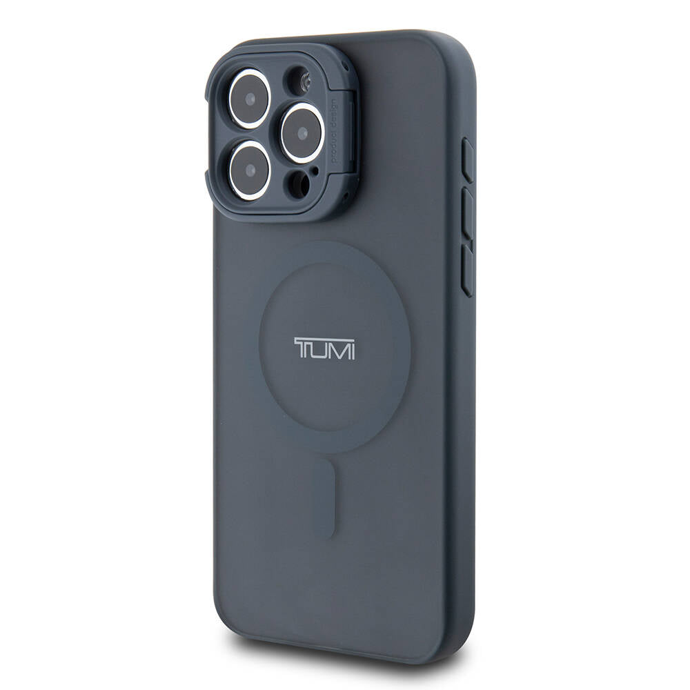 iPhone 15 Pro Max Kılıf TUMI Orjinal Lisanslı Magsafe Şarj Özellikli Kamera Standlı Buzlu Mat Kılıf Siyah