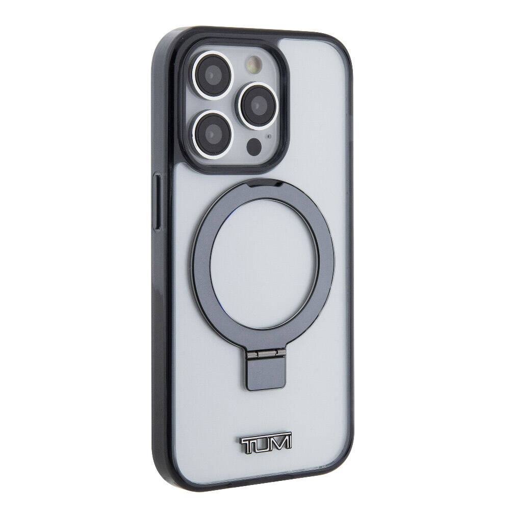 iPhone 15 Pro Max Kılıf TUMI Orjinal Lisanslı Magsafe Şarj Özellikli Metal Logolu Ring Standlı Silikon Kılıf Beyaz