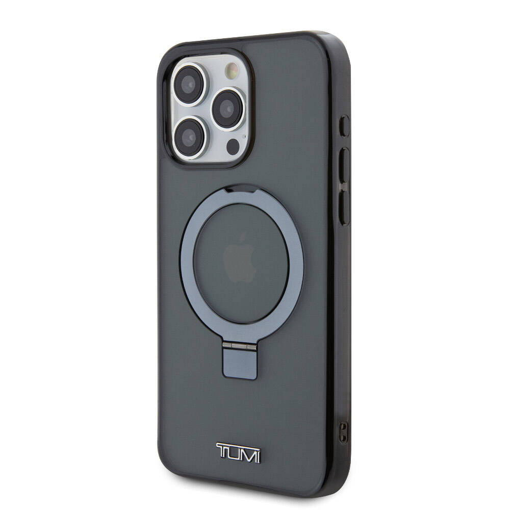 iPhone 15 Pro Max Kılıf TUMI Orjinal Lisanslı Magsafe Şarj Özellikli PC TPU Metal Logolu Ring Standlı Kılıf Siyah