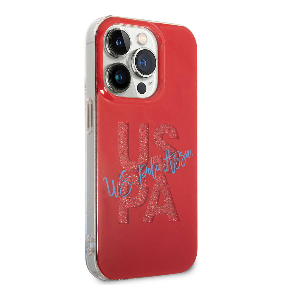 iPhone 15 Pro Max Kılıf U.S. Polo Assn. Orjinal Lisanslı Simli Parlak Alfabe Tasarım Kılıf Mavi