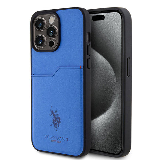 iPhone 15 Pro Max Kılıf U.S. Polo Assn. Orjinal Lisanslı Baskı Logolu PU Kartlıklı Kılıf Lacivert