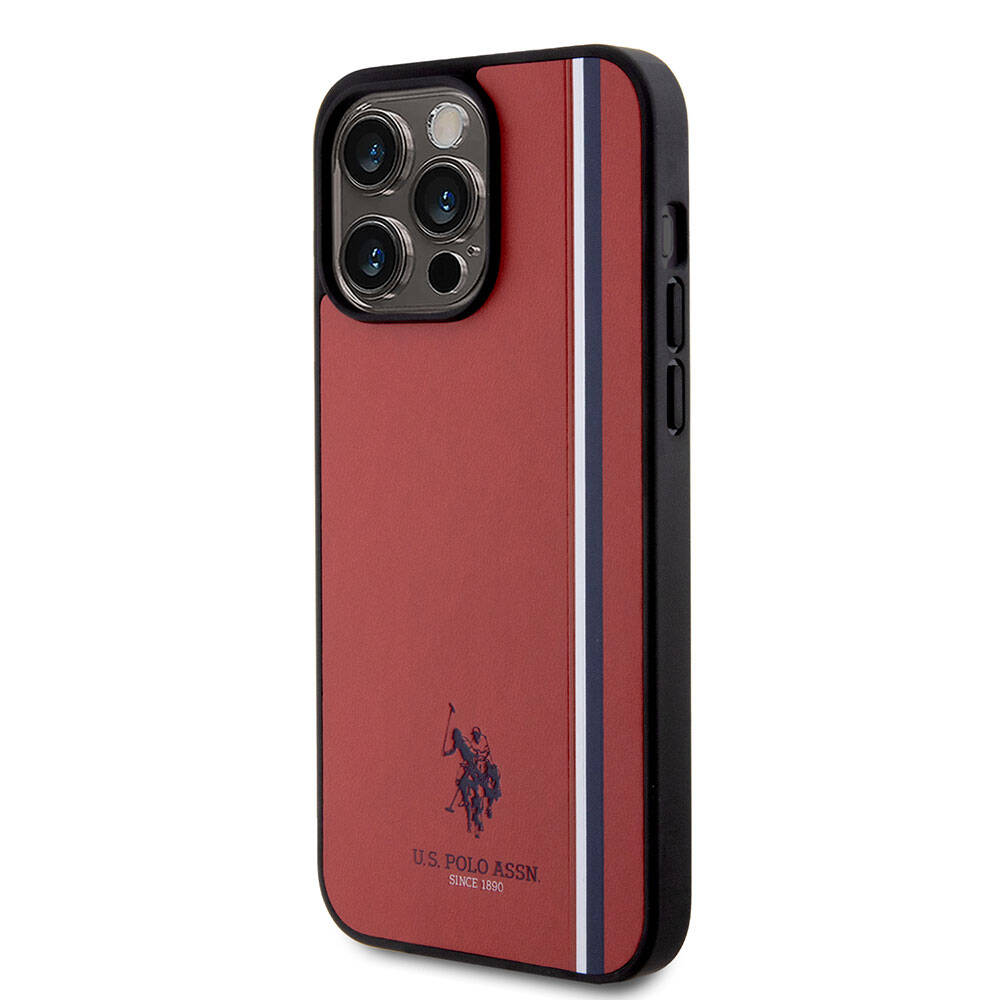 iPhone 15 Pro Max Kılıf U.S. Polo Assn. Orjinal Lisanslı Üç Renk Şerit Tasarımlı Baskı Logolu Kılıf Beyaz