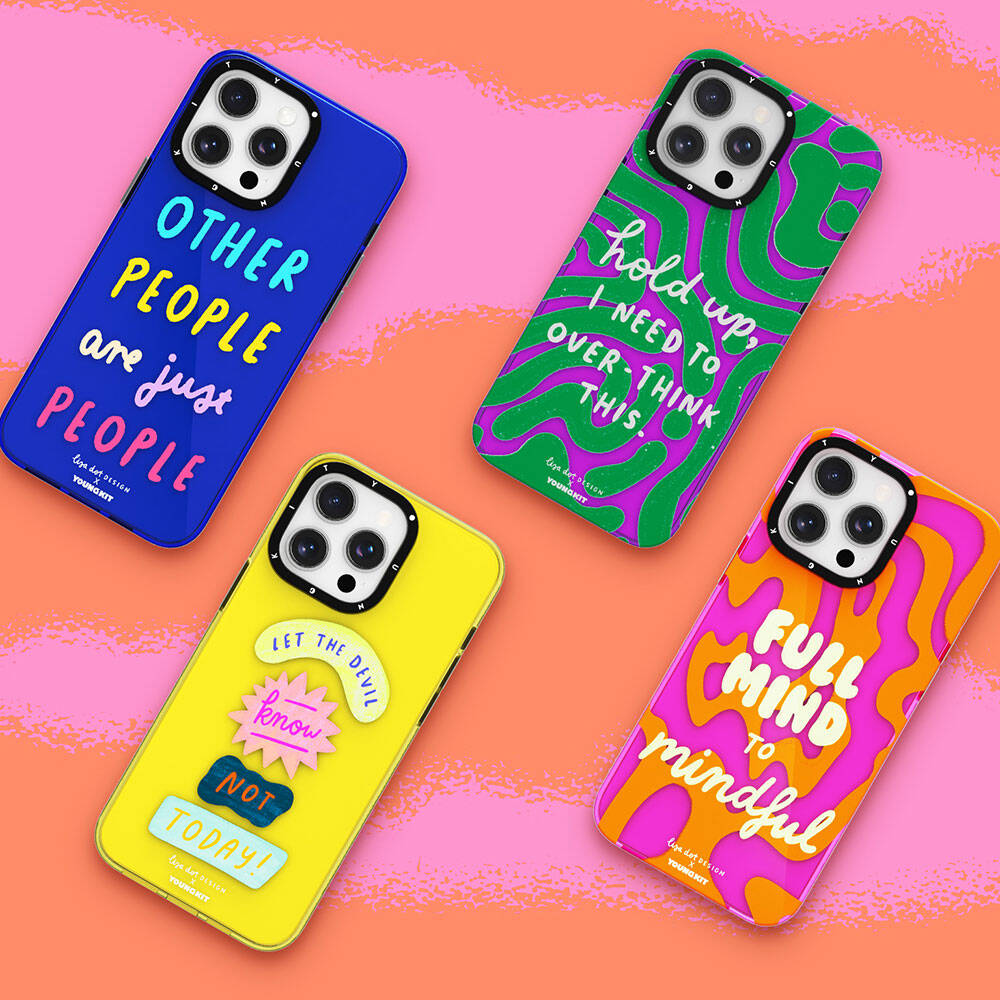 iPhone 15 Pro Max Kılıf Yazı Desenli Youngkit Mindfulness Serisi Kılıf Mor