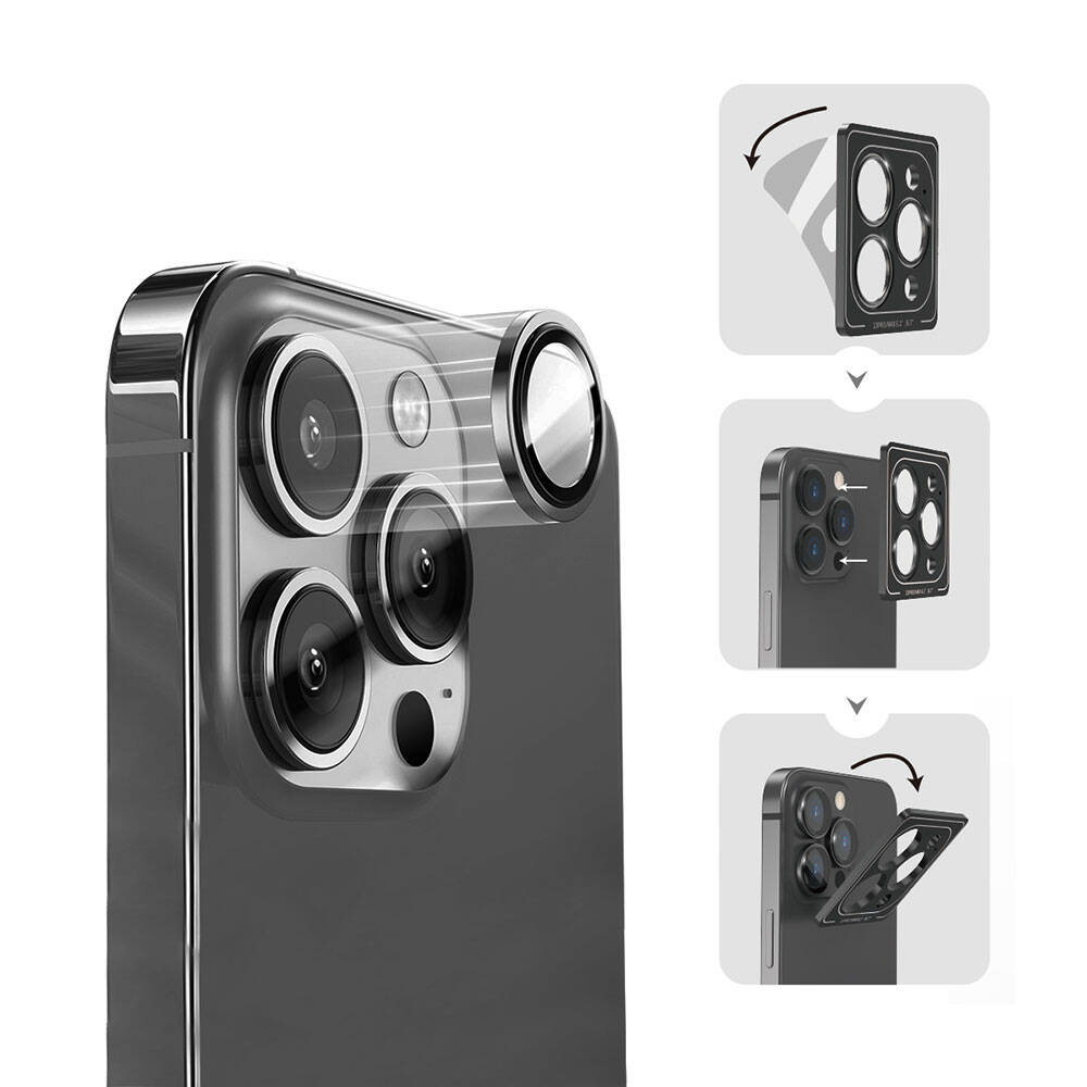 iPhone 15 Pro Max Wiwu Lens Guard Metal Kamera Lens Koruyucu Gümüş