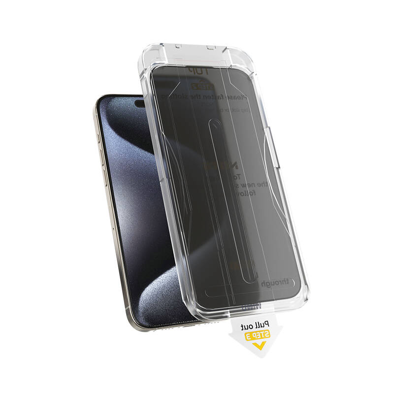 iPhone 15 Pro Max Wiwu Wi-SQ009 Easy Install iPrivacy 360° Anti-Peep Oleofobik Temperli Cam Ekran Koruyucu + Kolay Uygulama Aparatlı Siyah