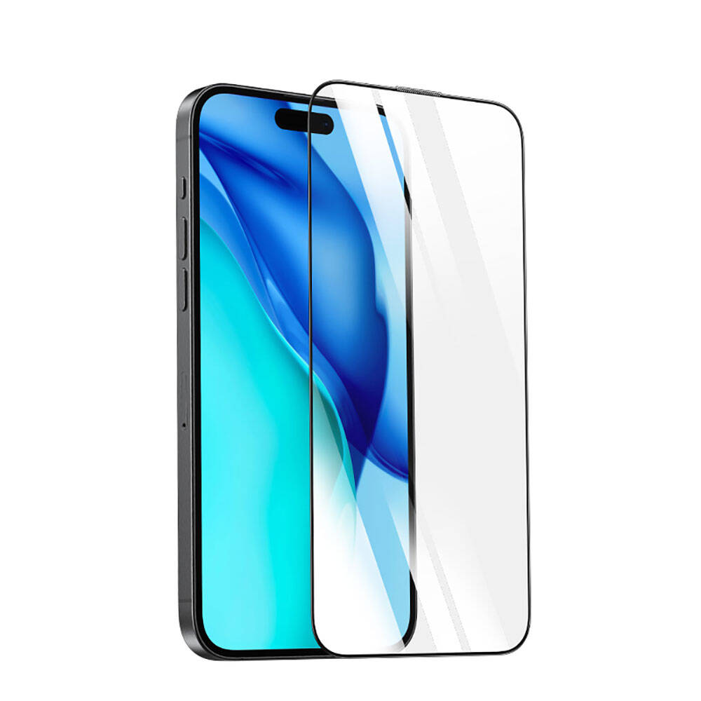 iPhone 15 Pro Recci RSP-A21HD Full Transparan Temperli Cam Ekran Koruyucu Siyah