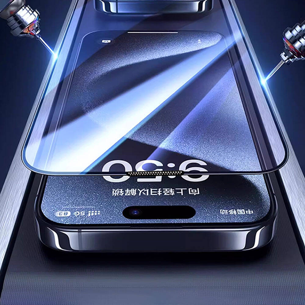 iPhone 15 Pro Wiwu GT-008 Polimer Oleofobik Kaplama Şeffaf Pürüzsüz Temperli Cam Ekran Koruyucu 10'lu Paket Siyah