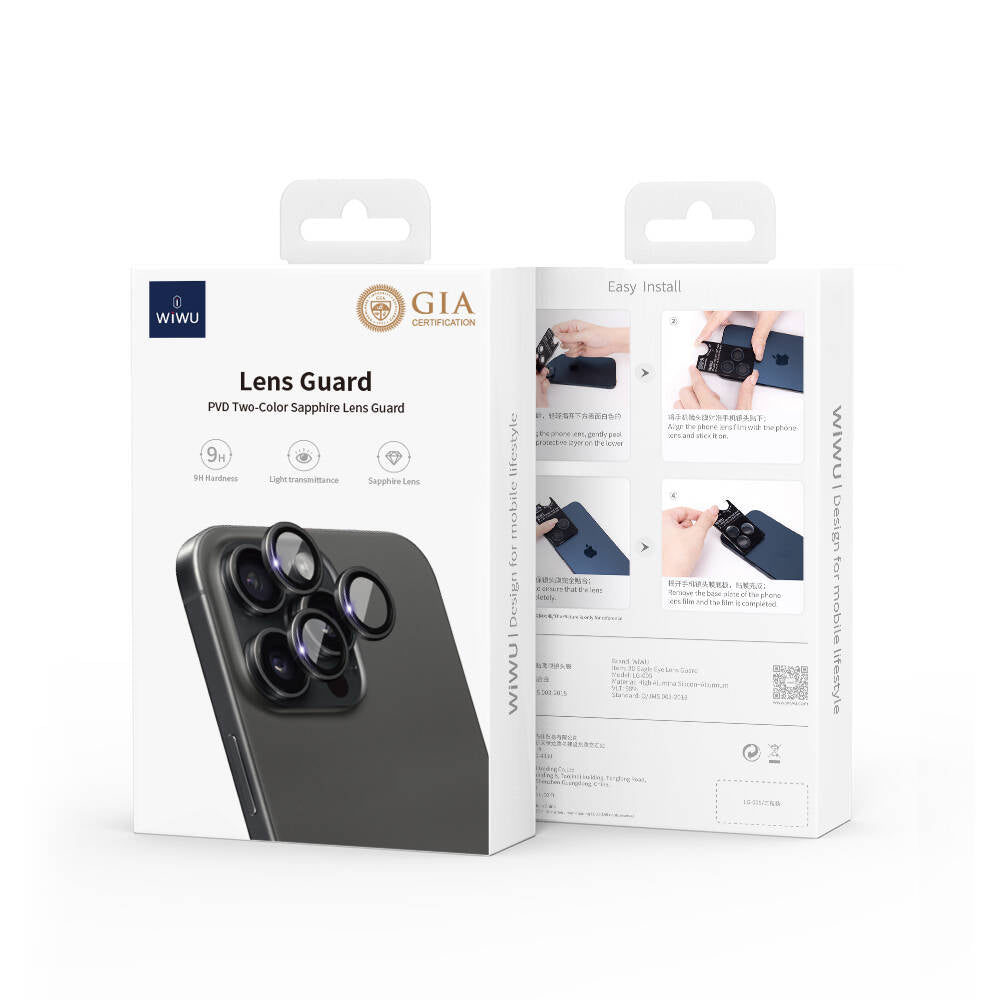 iPhone 15 Pro Wiwu LG-003 Lens Guard Çizilmeye Karşı Dayanıklı Safir Kamera Lens Koruyucu Titanyum