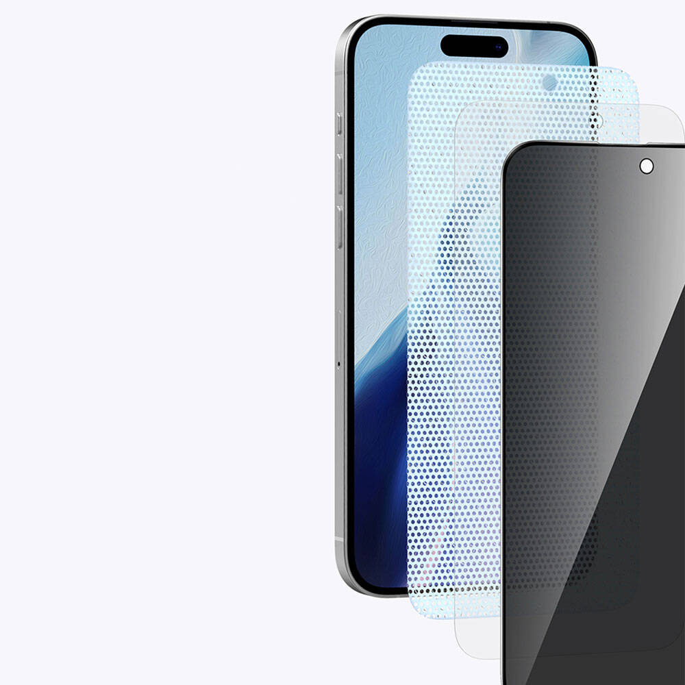 iPhone 15 Recci RSP-A05SP 3D Privacy Shield Temperli Cam Ekran Koruyucu Gri